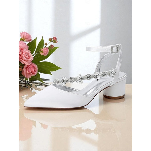 Purple Heel Pumps Women's Satin Block with Rhinestone FashionChic