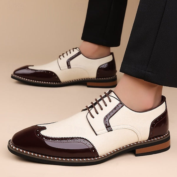 Shoes Wingtip Faux Burgundy Leather and White Men's Oxford FashionChic