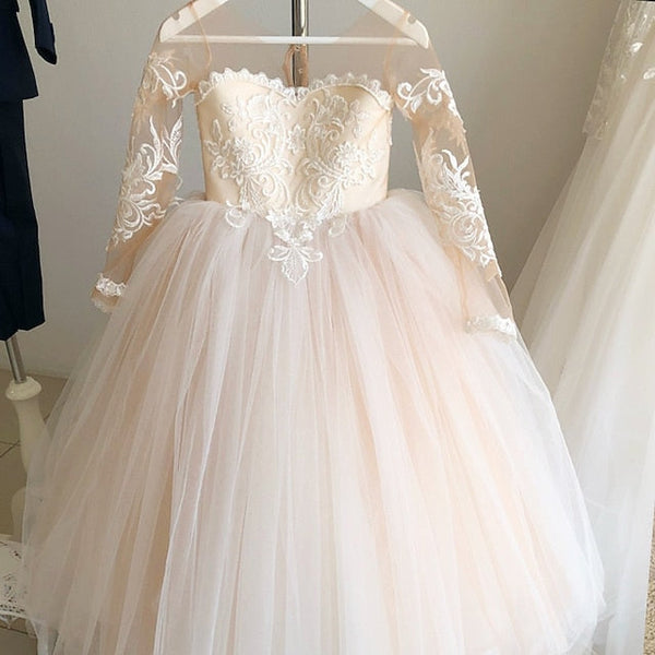 Long Kids Flower Girls' Color Solid Party Dress Girl FashionChic