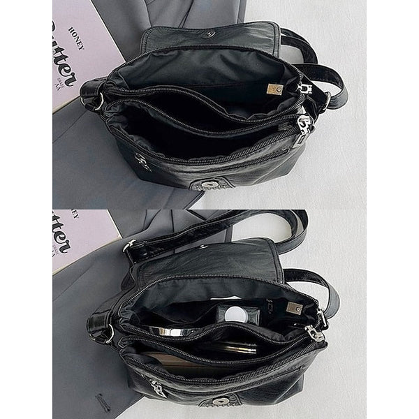 with Faux Bag Women's Leather Brown Crossbody Studded FashionChic