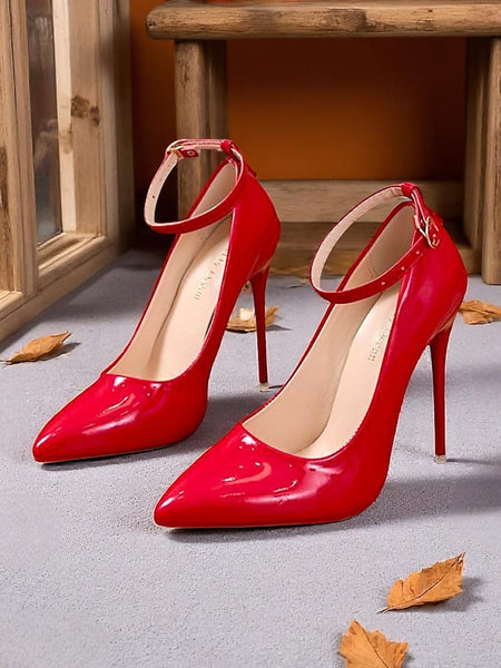 with Women's Heels Black Patent Stiletto Ankle Leather FashionChic