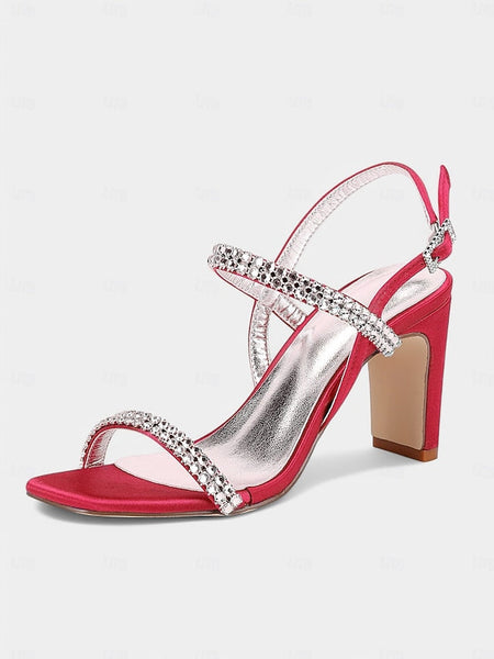 – Sandals Bridal White Women's Rhinestone Heel Block Prom FashionChic