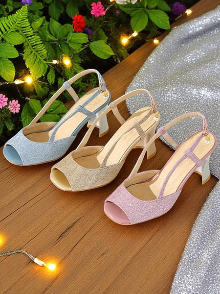 - Slingback Heels Gold Women's Sparkly Open-Toe Glitter FashionChic