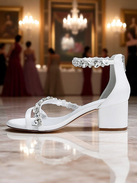 Women's Crystal Purple - Block Satin Sandals Heel FashionChic