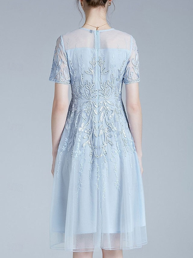 the Knee Bride Mother Dress of Crew A-Line Neck Elegant FashionChic