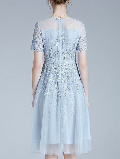 the Knee Bride Mother Dress of Crew A-Line Neck Elegant FashionChic