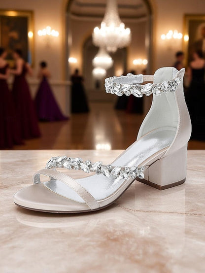 Women's Crystal Purple - Block Satin Sandals Heel FashionChic