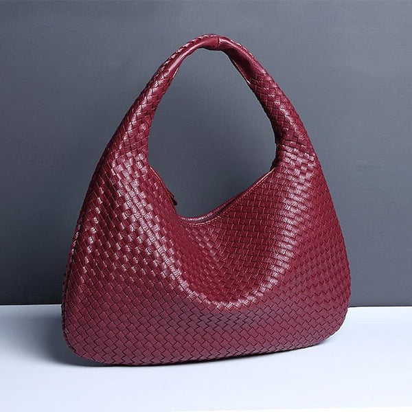 Chic Burgundy Hobo Woven Leather – Bag Women's Faux FashionChic