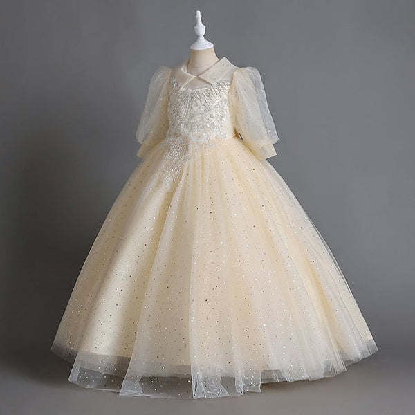 Half Girls' Color Flower Girl Solid Dress Party Kids FashionChic