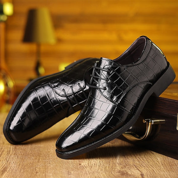 Print Men's Oxford Leather Shoes Faux Crocodile Green – FashionChic