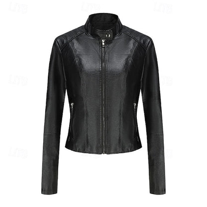 Comfortable Zipper Jacket Leather Faux Pocket Women's FashionChic