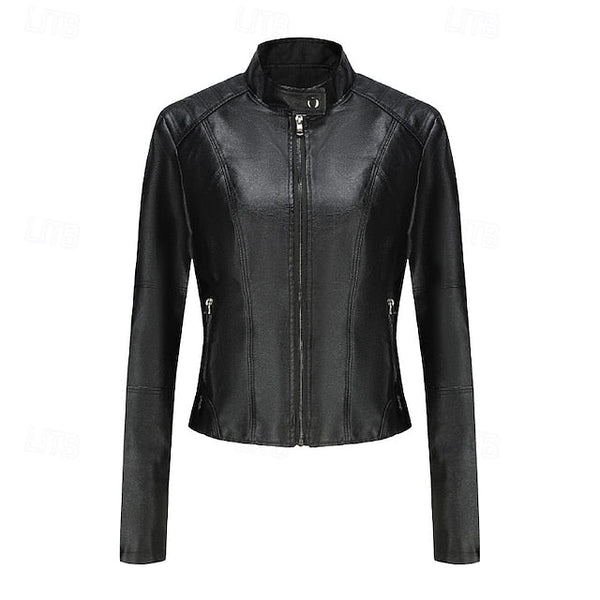Comfortable Zipper Jacket Leather Faux Pocket Women's FashionChic