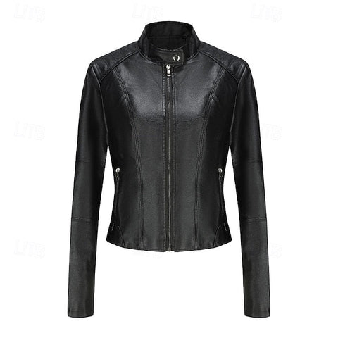 Comfortable Zipper Jacket Leather Faux Pocket Women's FashionChic