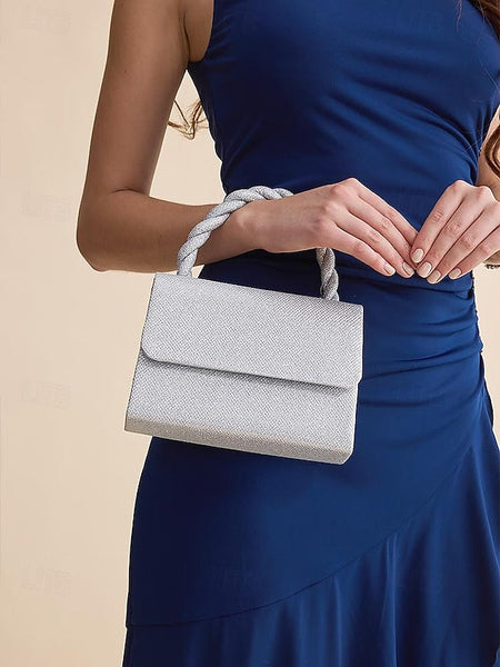 Handle Glitter Women's and Handbag with Braided Silver FashionChic