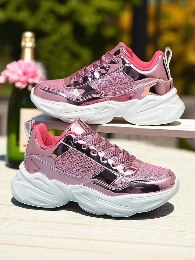 with Sneakers Platform Metallic Chunky Glitter Women's FashionChic