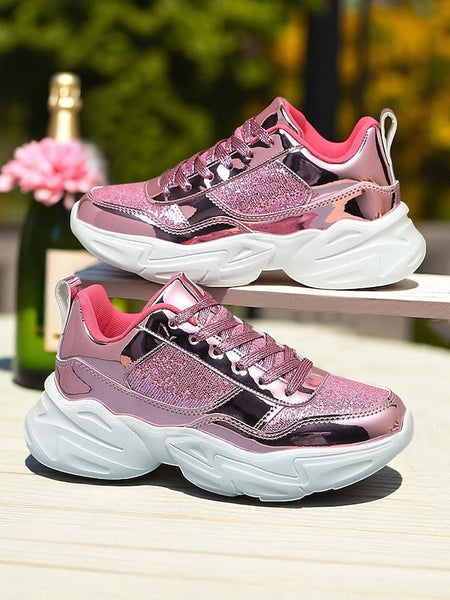 with Sneakers Platform Metallic Chunky Glitter Women's FashionChic