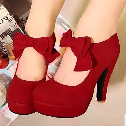 – Suede Platform Vintage Pumps Bow Red Heel Women's High FashionChic