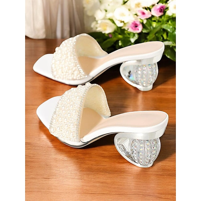 Women Bridal Mules for Wedding – Open-Toe Pearl-Embellished FashionChic