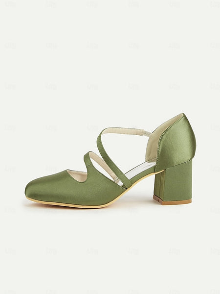 Green Elegant Women's Mary Heels 1950s Jane Satin Block – FashionChic