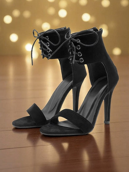 Ankle Lace-Up Sandals High Heel Sexy Women's Strap - Black FashionChic