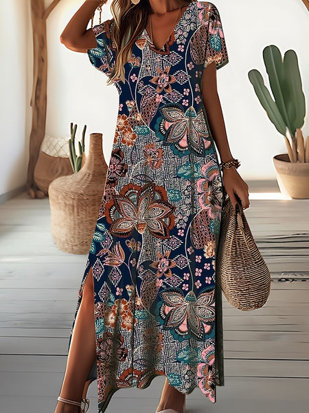Women's Maxi Dress Floral Ditsy Floral Split Print V Neck