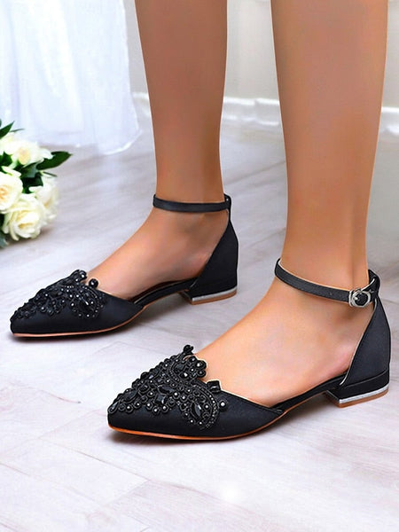 Flats – Green Embellished Vintage Gemstone Pointed-Toe Style FashionChic