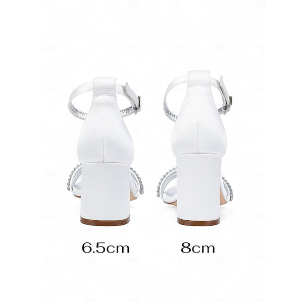 Satin Sandals Women's with Rhinestone Block Purple Heel FashionChic