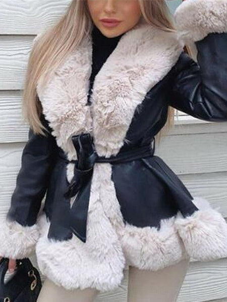 Fur Jacket Warm Women's Leather Faux Collar Breathable FashionChic