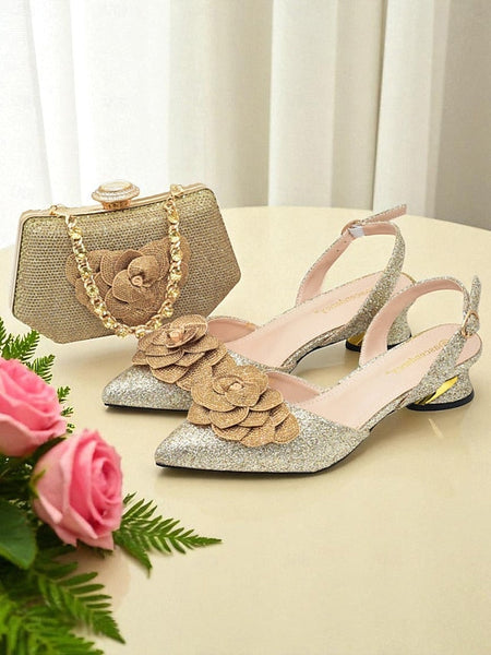and Women's Glitter Clutch Slingback Heels Matching Evening FashionChic