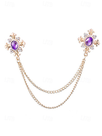 Elegant Double Blue Vintage – Chain Gem Collar Brooch FashionChic