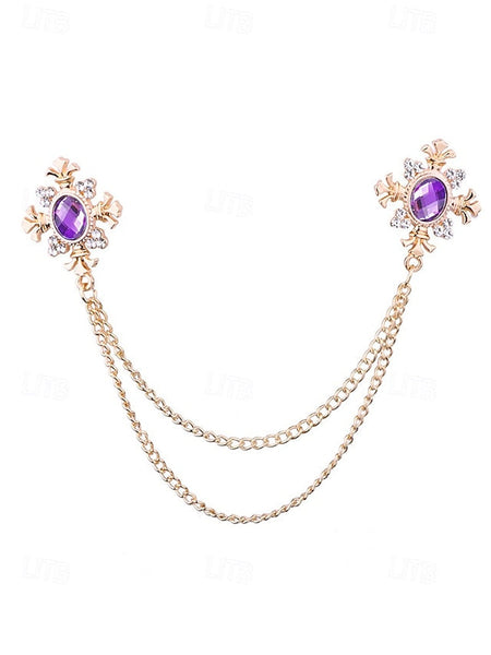 Elegant Double Blue Vintage – Chain Gem Collar Brooch FashionChic