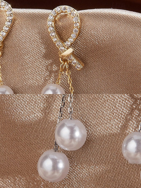 rhinestone earrings with imitation pearl teardrop Women's FashionChic