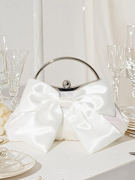 – Evening Bag Elegant Clutch Bow Satin Women's Pearl FashionChic
