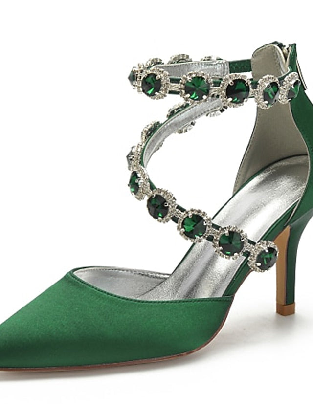 Purple Rhinestone Satin High Women's Shoes Heel with FashionChic