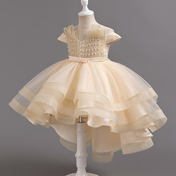 Girls' Dress Party Kids Color Wedding Sleeve Short Solid FashionChic