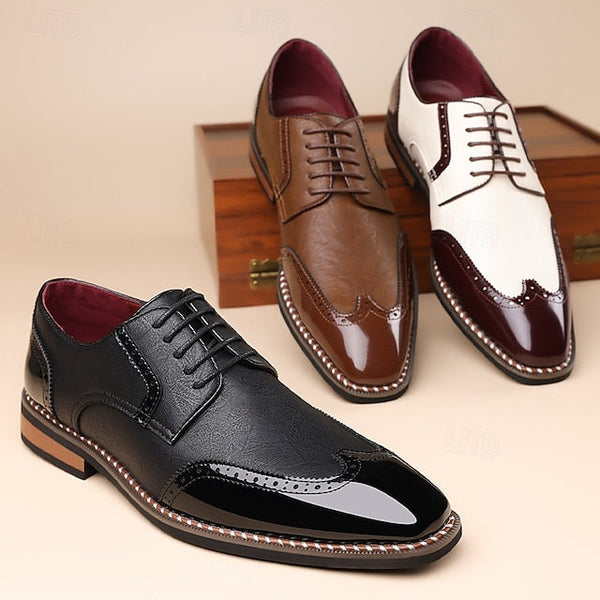 Shoes Wingtip Faux Burgundy Leather and White Men's Oxford FashionChic
