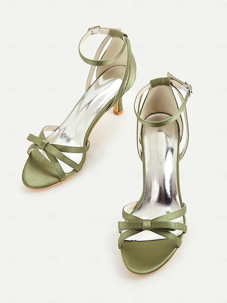 Women's Vintage Green Strappy 1950s Satin Kitten Heel FashionChic