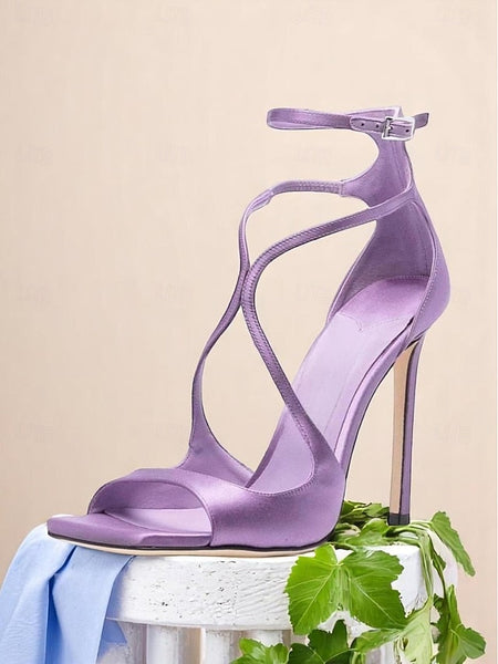 Stiletto Crisscross Heels Elegant - Women's Satin Lavender FashionChic