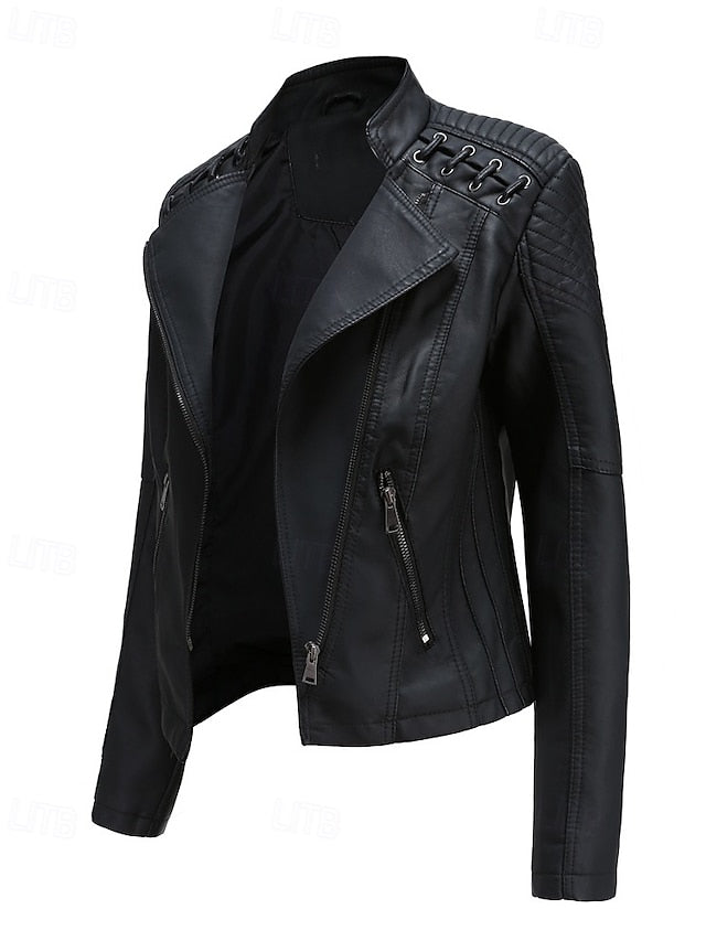 Women's Pocket Jacket Zipper Faux Leather Comfortable FashionChic