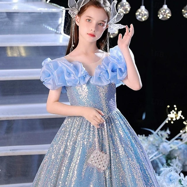 Kids Party Solid Sleeveless Color Girls' Dress Performance FashionChic