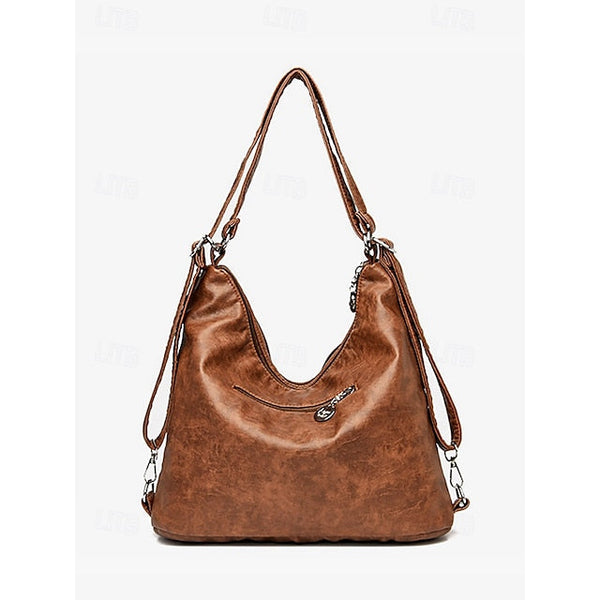 Brown Leather Women's Bag Multiple Faux Pockets with Hobo FashionChic