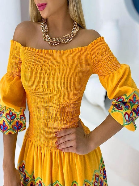 Women's Casual Dress Long Dress Maxi Dress Yellow Half