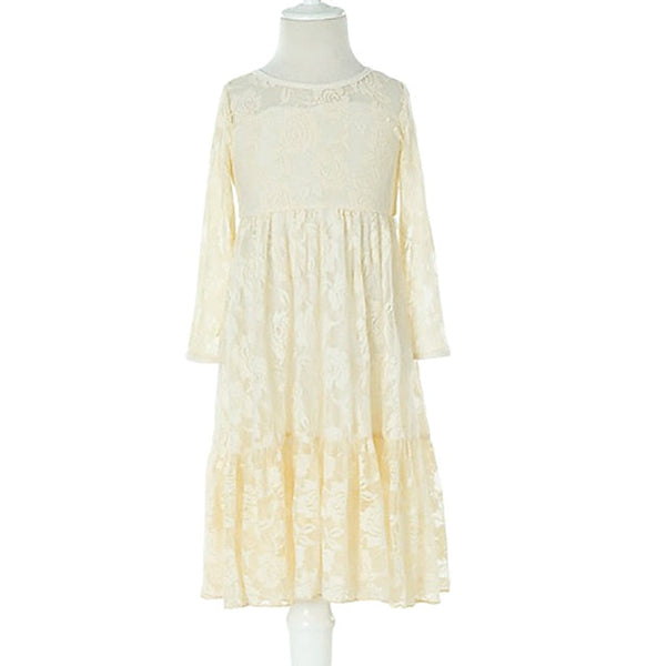 Girl Flower Colored Dress Girls' Long Kids Solid FashionChic