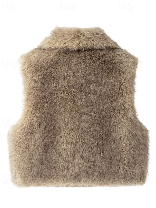 Comfortable Faux Women's Coat Fur Vest Furs Leathers FashionChic