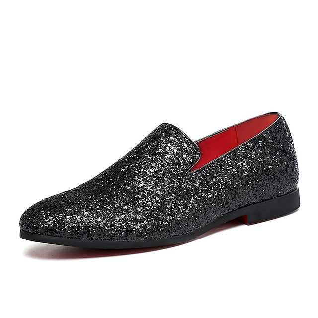 Glitter Silver and with Loafers Design Slip-On Men's FashionChic