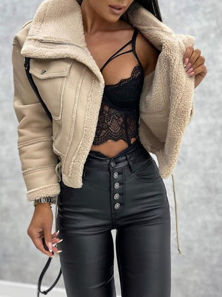 Warm Pocket Women's Leather Buttons Jacket Faux Comfortable FashionChic