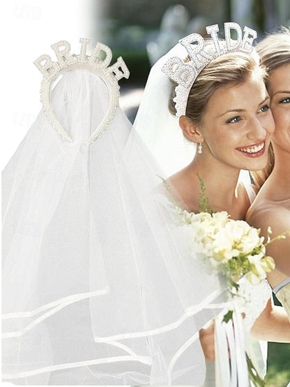 – with Pearl-Embellished Headband Veil 'BRIDE' FashionChic
