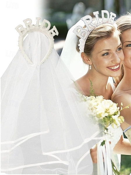 – with Pearl-Embellished Headband Veil 'BRIDE' FashionChic