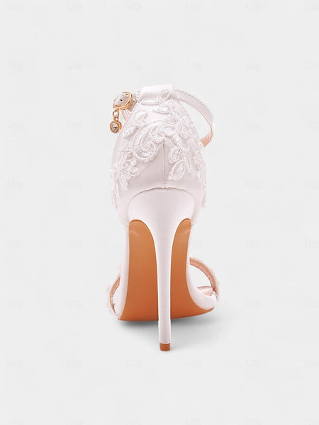 Women's Strap Lace Ankle White Heels Stiletto with Wedding FashionChic