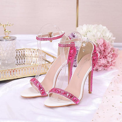 Ankle Stiletto Matching with Women's Heels Green Rhinestone FashionChic